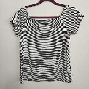 Bobi Poppy Off the Shoulder Black White Striped Cotton Tee Size X Small